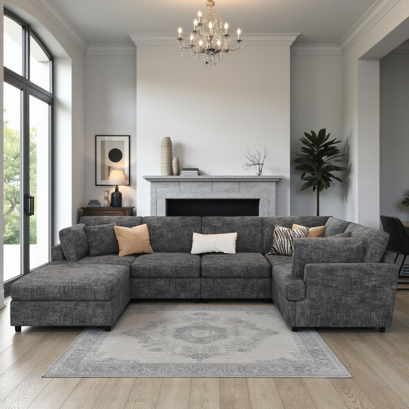 Domoni 6 - Piece Upholstered Sectional, Gray Chenille
