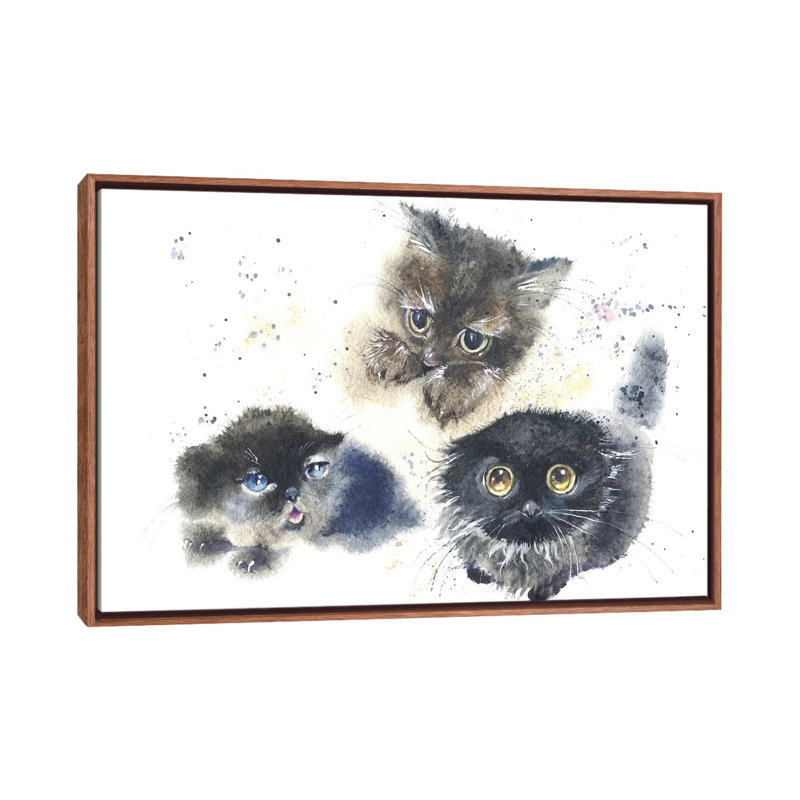 Chatons par Marina Ignatova - reproduction, H 26 po x l 40 po x 1,5 po, Toile avec cadre en bois classique, Pas de tapis