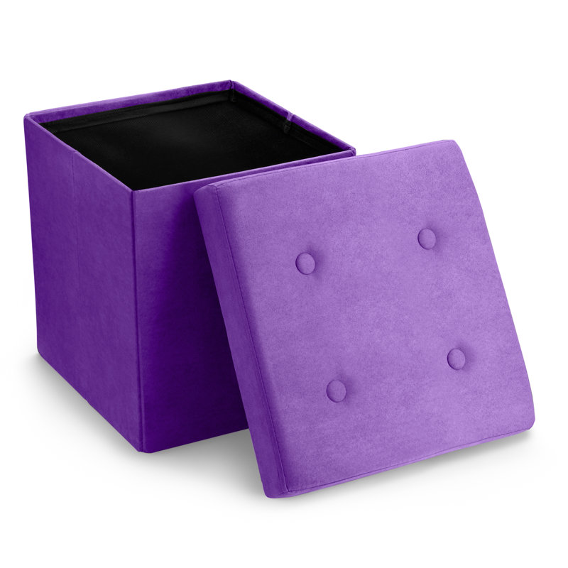 Oralle Sorbus Faux Suede Upholstered Storage Ottoman Cube Folds flat, Purple Velvet