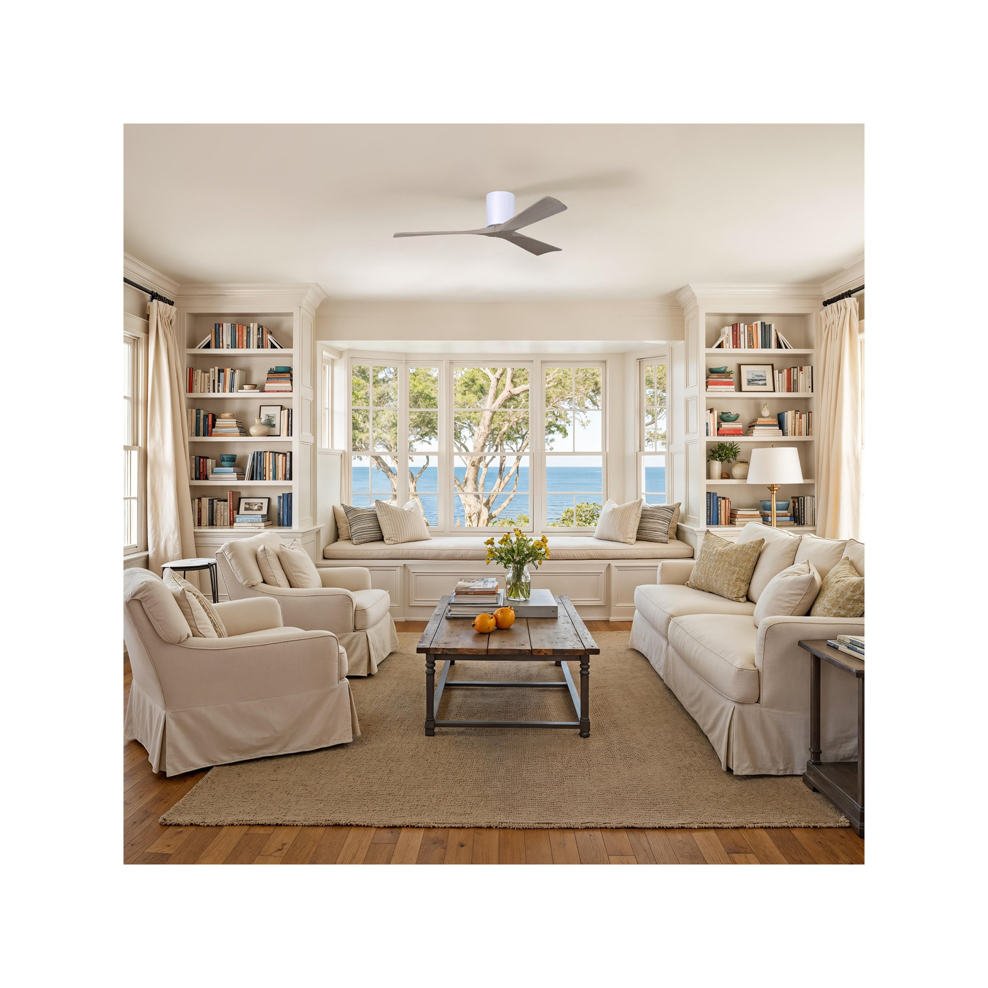 Olivier 3 Blade Ceiling Fan, Gray Ash Tone, 52", Gloss White