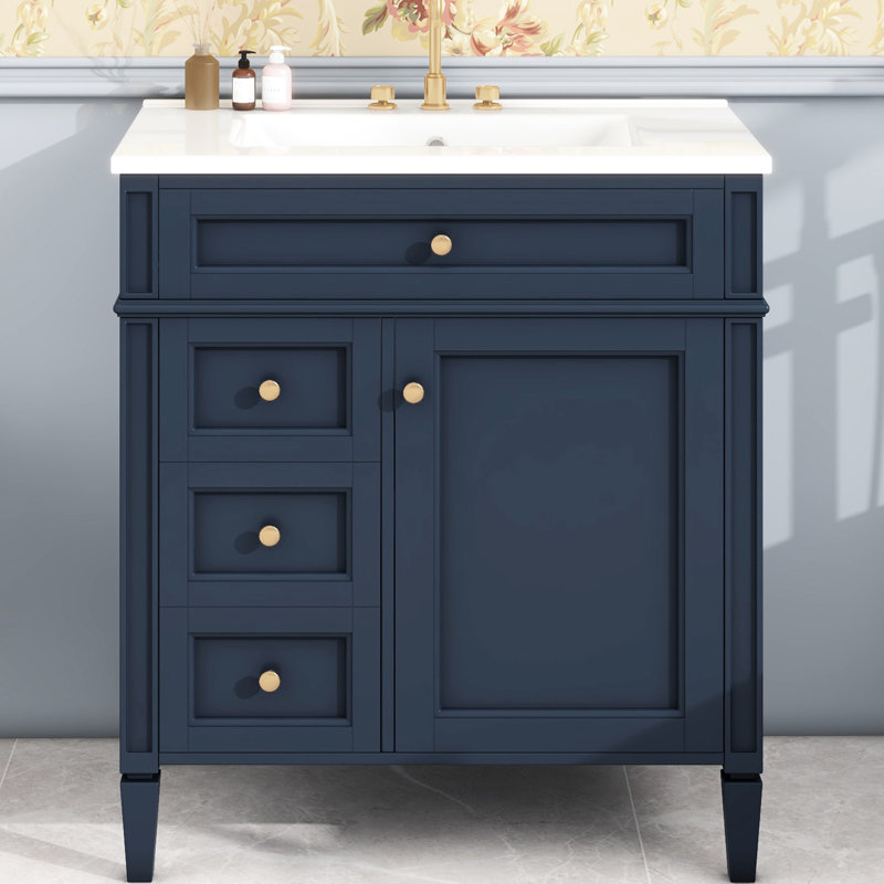 Meuble-lavabo moderne 30 po avec lavabo, armoire bleue 2 tiroirs et rangement convoité révolutionnaire, Bleu