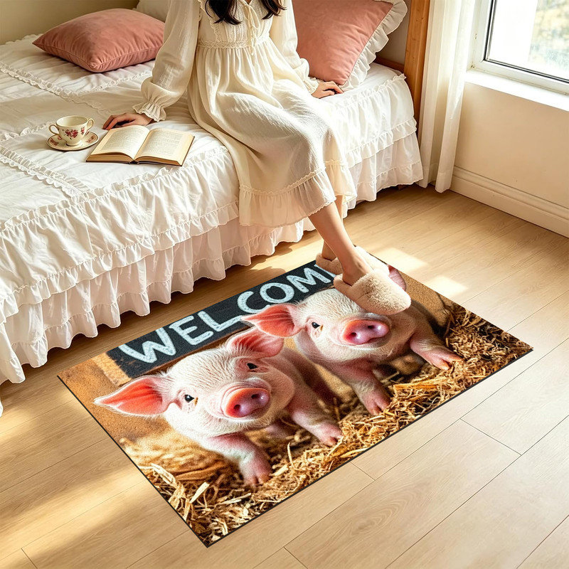  Paillasson réaliste antidérapant 20 po x 32 po, Cochon réaliste, 20 po x 32 po