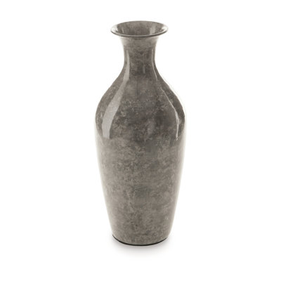 Rock 12 Inch Flower Vase, Decorative Thin Neck, High Gloss Gray Finish