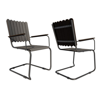 HDPE Outdoor Dining Chairs, All-Weather Patio Dining Chair With Metal Sled Base, Charcoal & Gray