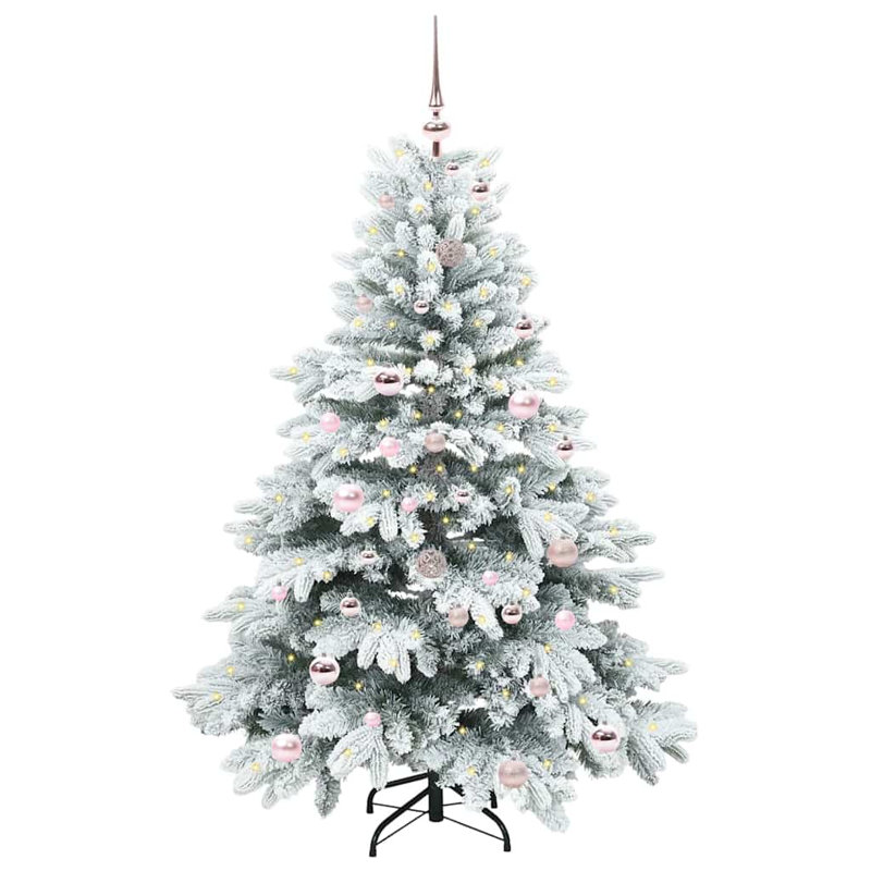 Artificial Christmas Tree with 150 LEDs Green PE and PVC, 4.92' H, White/Pink