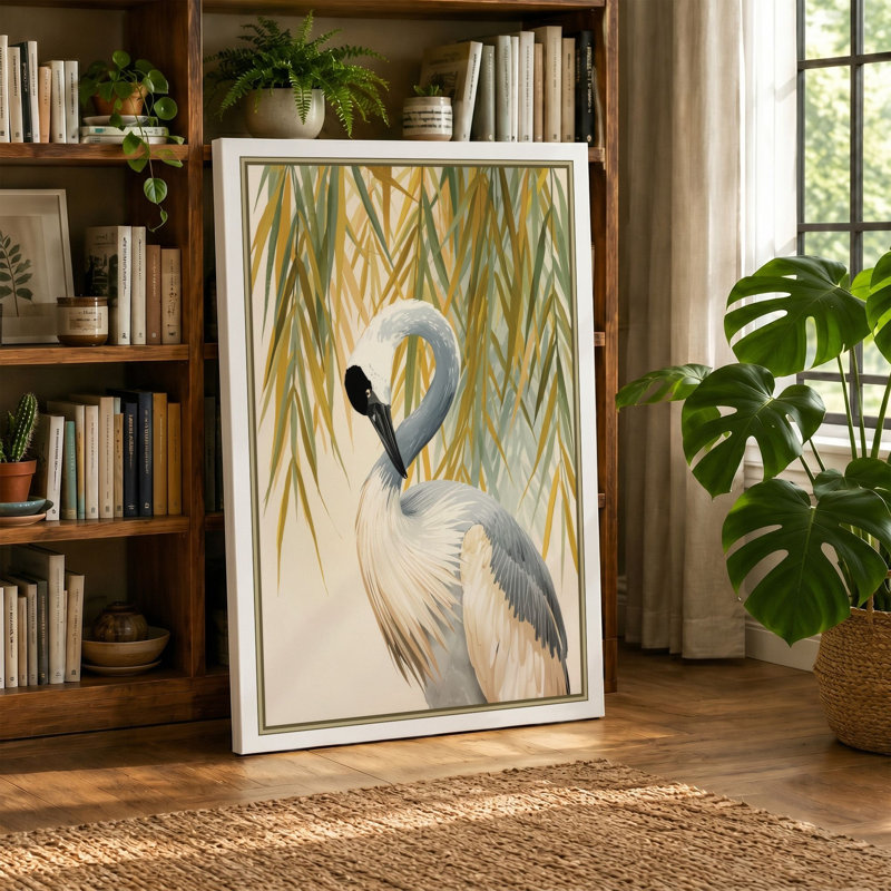 Heron in Profile Coastal - Wrapped Canvas, 18x12 - 45.7 x 30.5 cm, Ochre Border