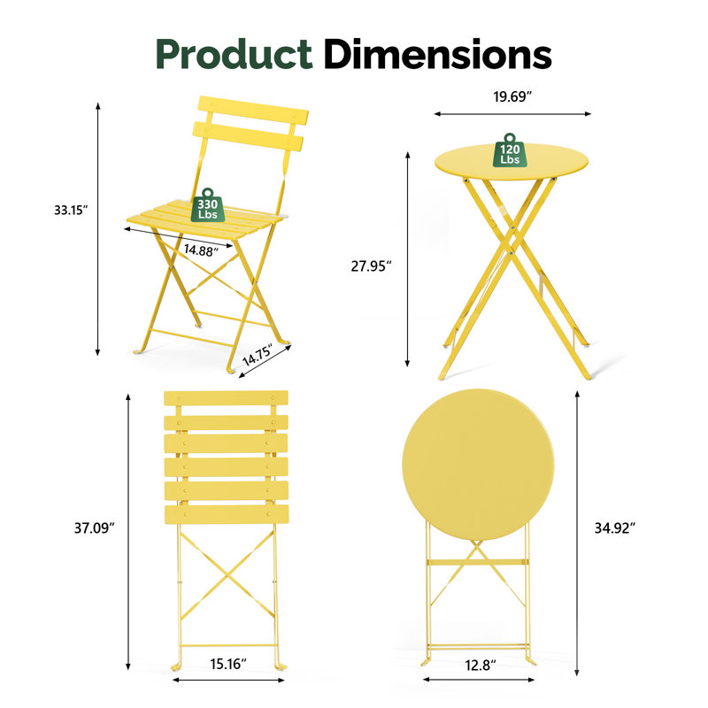 3-Piece Folding Bistro Set,Yellow, Yellow
