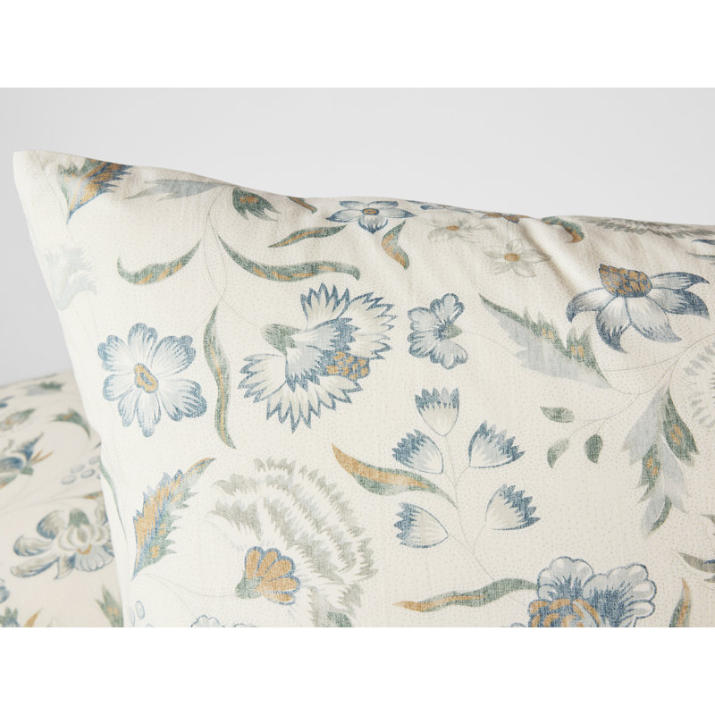 Viola Organic Print Sham, Undyed W/Cerulean, Euro Sham