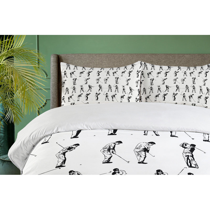 Black and White Golf Sketch Queen Duvet Cover Set