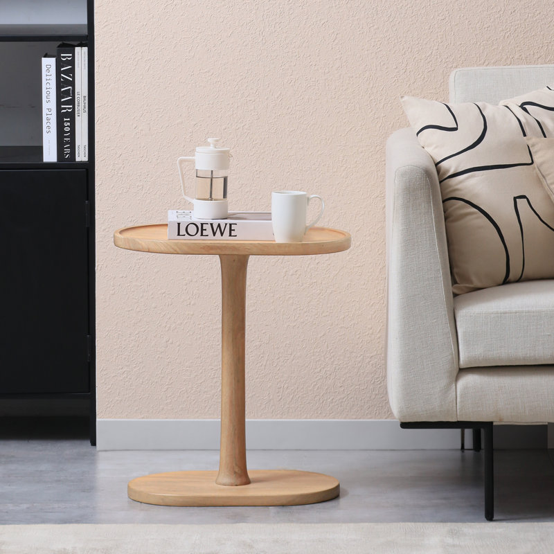 Amorsolo Solid Wood C Shape Pedestal Side Table, Blonde Natural