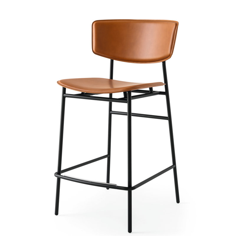 Fifties Upholstered Stool with Metal Frame, Melange Cognac