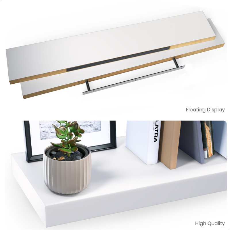 White Wood Floating Wall Shelves Set, 47.25'' Wide