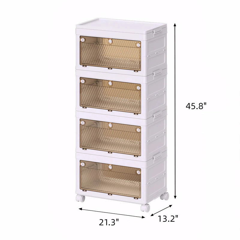 4 Tier Stackable Storage Bins Containers With Wheels For Home Living Room Office Closet