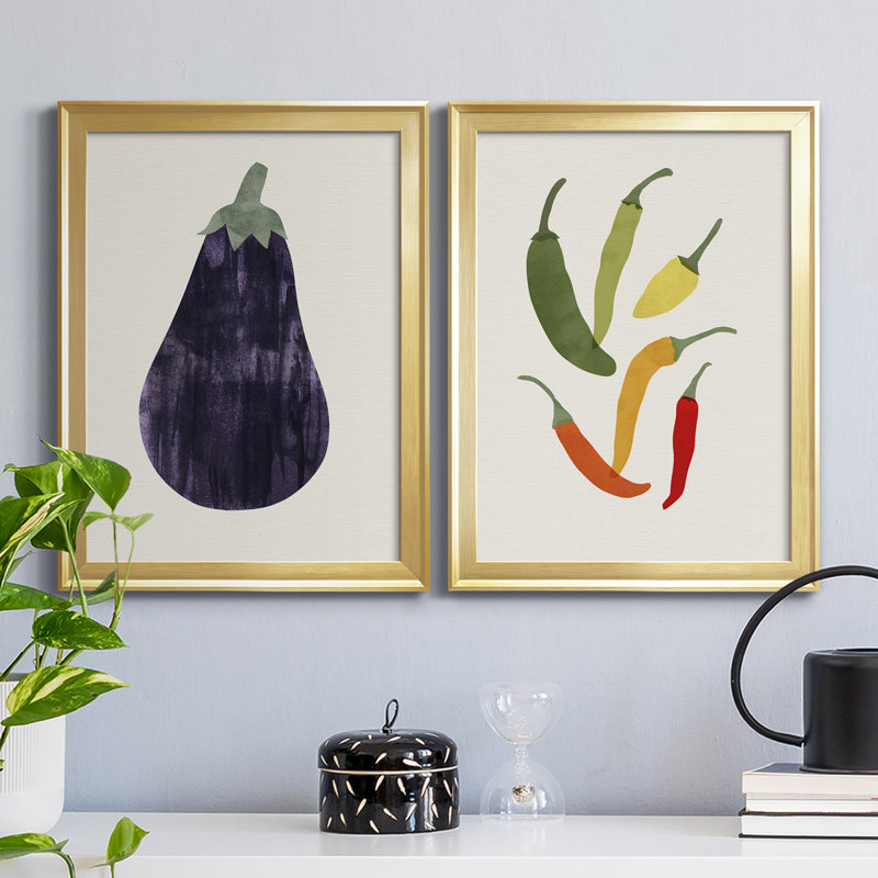 Organic Veg VIII - Ensemble de 2 peintures sur toile encadrées, H 30,5 po x l 45 po x P 1 po, Cadre doré