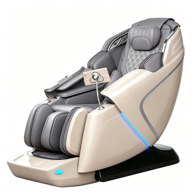 Fauteuil de massage inclinable sans gravité pour tout le corps, massage Shiatsu 4D, compression par coussin gonflable, rouleaux pour les pieds et les jambes, écran tactile, revêtement en cuir PU gris pour utilisation à domicile