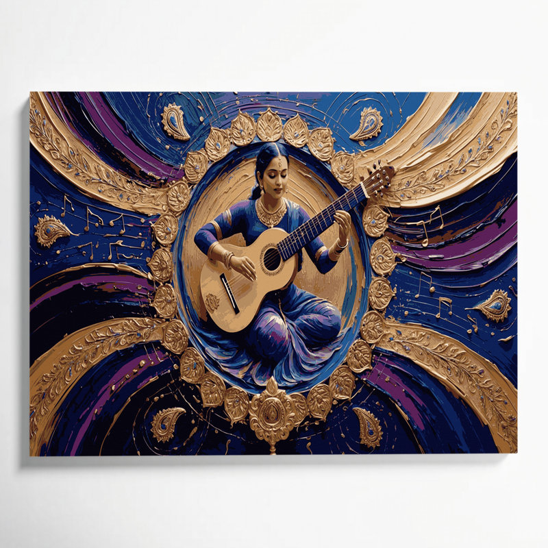 «Music Sitar», art mural sur toile bleue, H 11 po x l 14 po