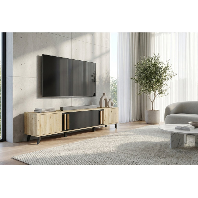 Unfinished TV Stand for TVs up to 78", Oak Wood/Black