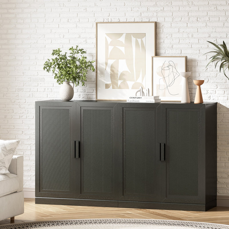 Wood Sideboard Storage Buffet 2 Doors Buffet Cabinet, 36" H x 62" W x 16" D, Black
