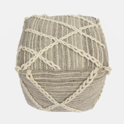 Pouf carré en corde, gris et ivoire