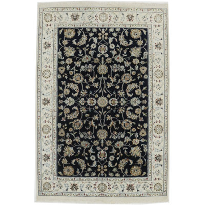 Tapis bleu marine foncé en laine noué à la main BroXislavs 4X6 