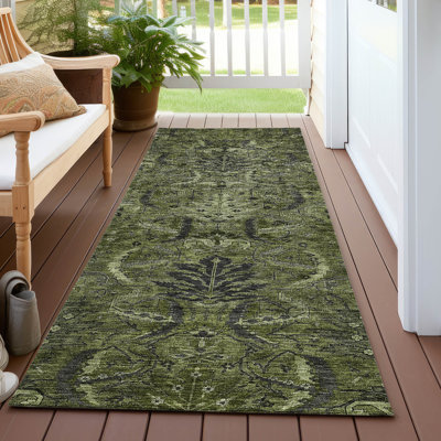 Machine Washable Indoor/Outdoor Chayil ACN1082 Olive Rug