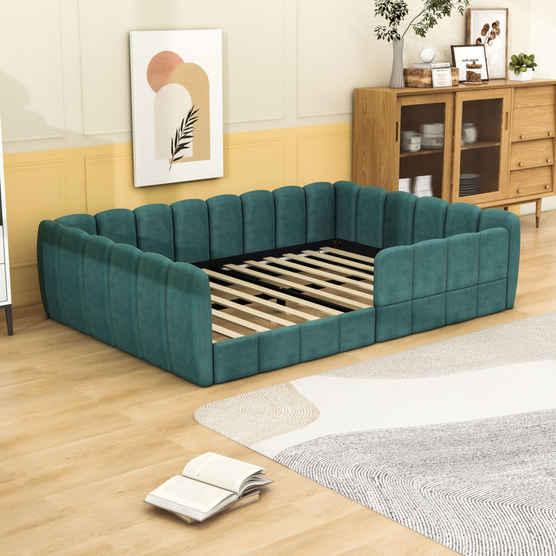 Lit plateforme double tapissier avec lattes robustes, Green