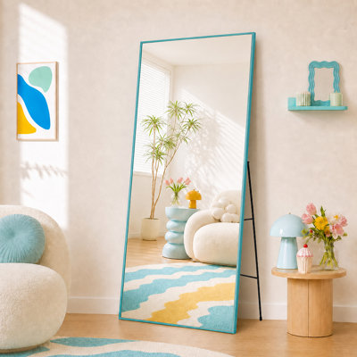 Miroir pleine grandeur 65 po x 32 po avec cadre en alliage d'aluminium, miroir argenté sans cuivre à fixation murale, incliné ou autoportant