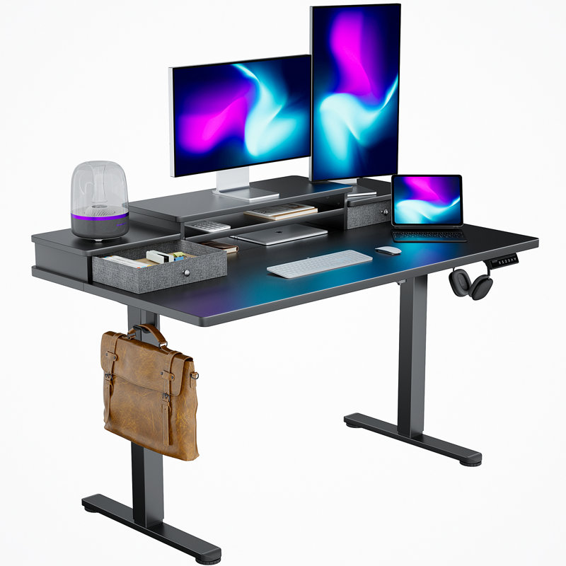Electric Adjustable Height  Standing Desk Computer Table with Drawers, Black, 28.5" H x 48" W x 24" D