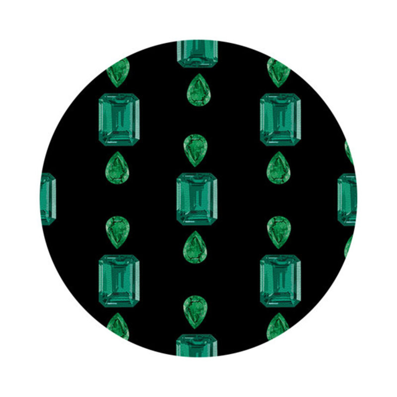 Gem Emeralds Vegan Leather Round Coasters, Black