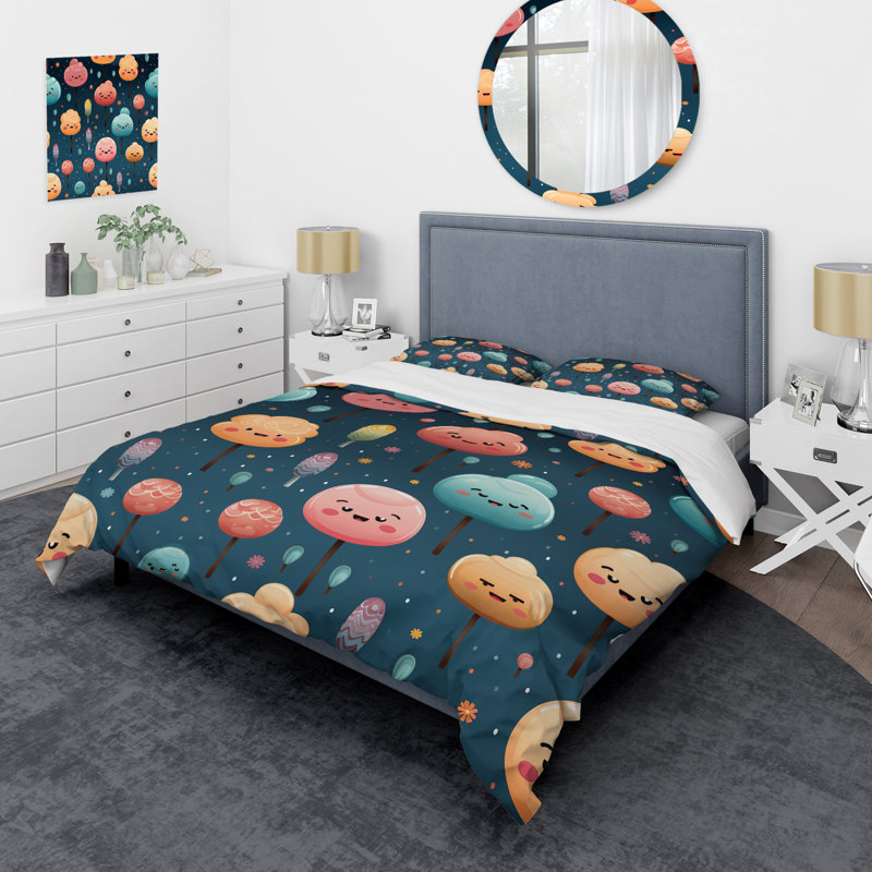 Ensemble de housse de couette Lollipop Dream Pattern I - Food Donuts, Housse de couette pour très grand lit et 2 très 