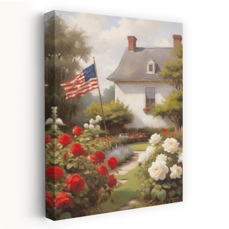 Maison de campagne d'été classique abstraite, art contemporain, H 24 po x l 16 po