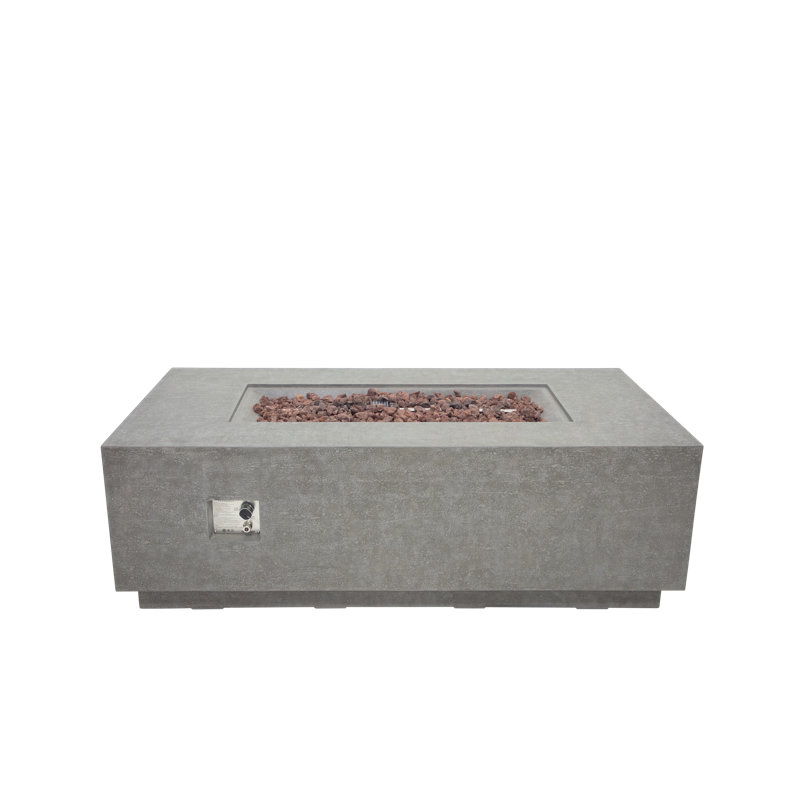 Light Gray Gas Fire Pit Table with Stainless Steel Elements