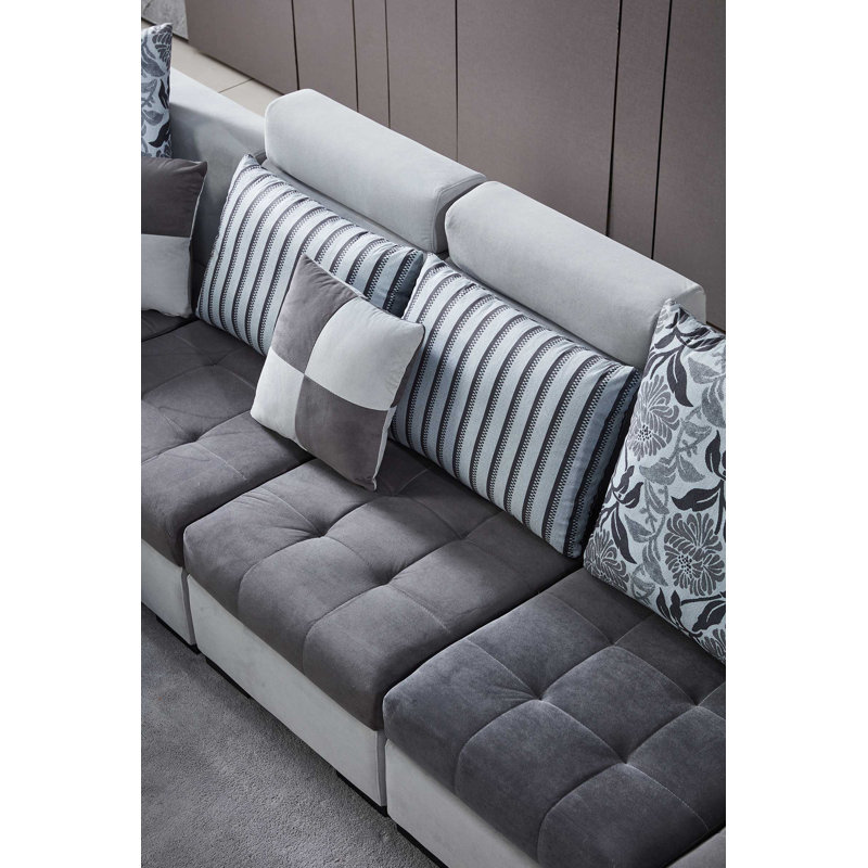 Canapé modulaire en microfibre / microsuède de 142 po de large 142 po, Accoudoir à droite (vu de face)