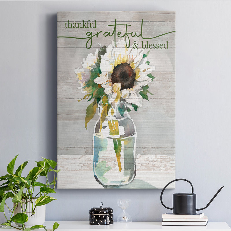 «Thankful, Grateful, Blessed», toile tendue avec châssis de qualité supérieure - prête à être accrochée