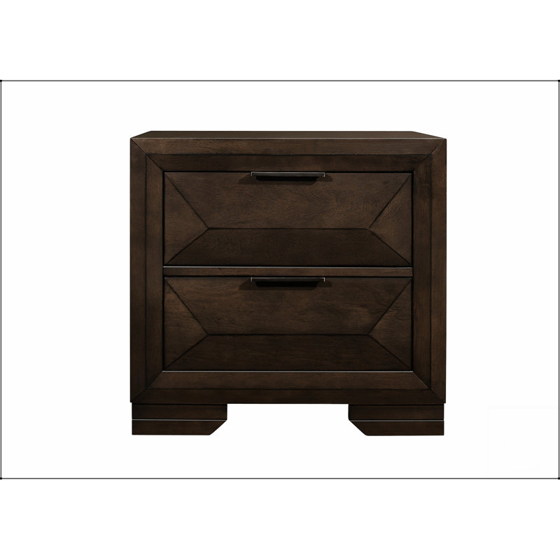 Table de chevet 2 tiroirs de conception contemporaine avec finition espresso chaude et façade surélevée pour la chambre à coucher