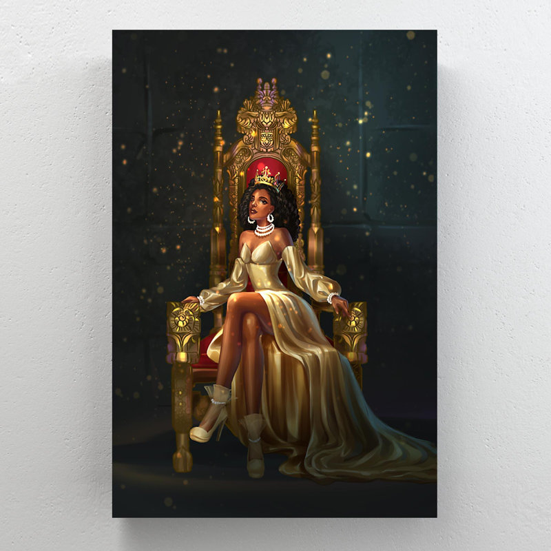 «Black Queen On Gold Chair», reproduction d'art rectangulaire sur toile tendue 1 pièce, H 36 po x l 24 po x P 2 po