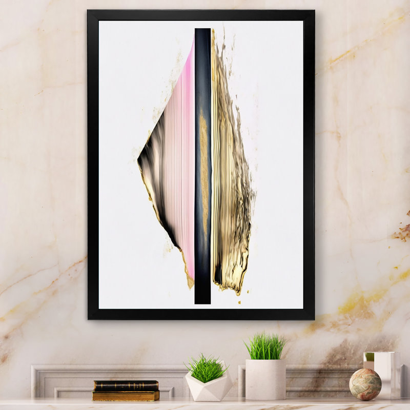 «Minimalisme rose et doré», impression sur toile, H 40 po x l 30 po x P 1,5 po, Toile avec cadre flottant noir