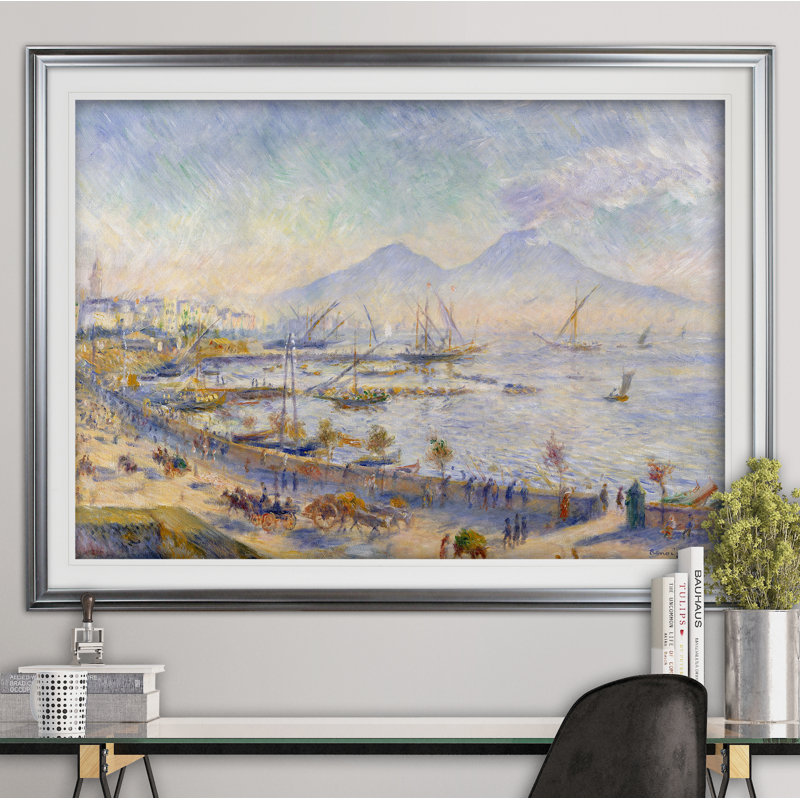 « bay of naples », reproduction, Cadre argenté, H 31 po x l 43 po x P 1,5 po