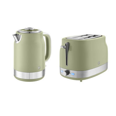 Swan Retro Kitchen Set, 1.7L Rapid Boil Traditional Kettle and 2 Slice Toaster, Non-Slip Feet
