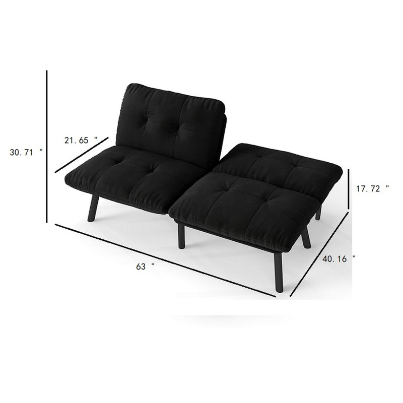 Lit moderne noir avec dossier réglable, rembourrage en mousse et structure en métal pour les petites pièces, Noir