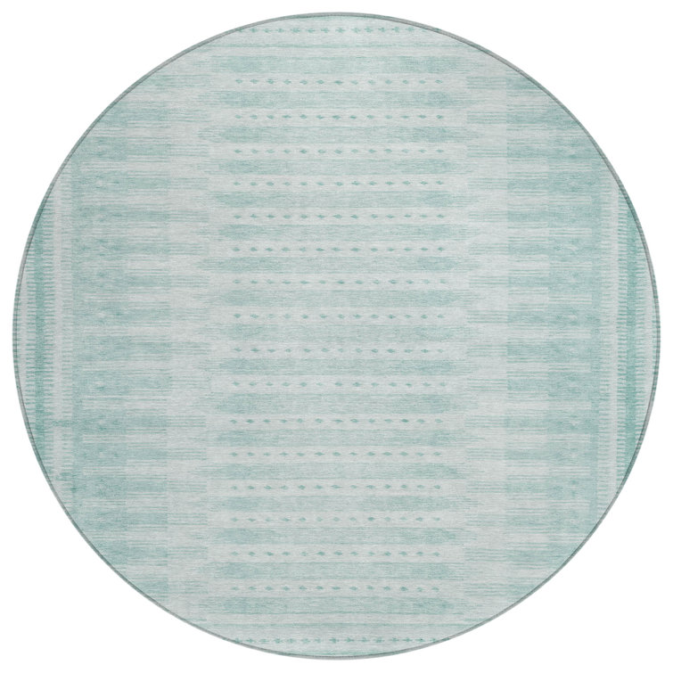 Machine Washable Indoor/Outdoor Xhevrie Turquoise Rug