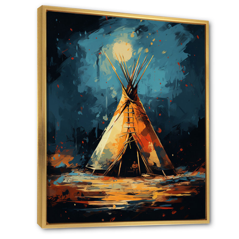«Native Tipi Journey Of The Tribes», reproduction sur toile, H 32 po x l 16 po x P 1 po, Cadre flottant doré