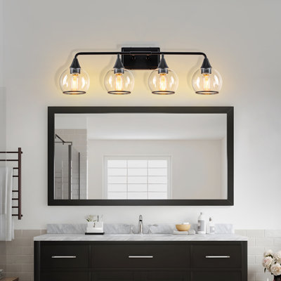 4-Light Bathroom Linear Dimmable Vanity Light with Clear Glass Globe Shades