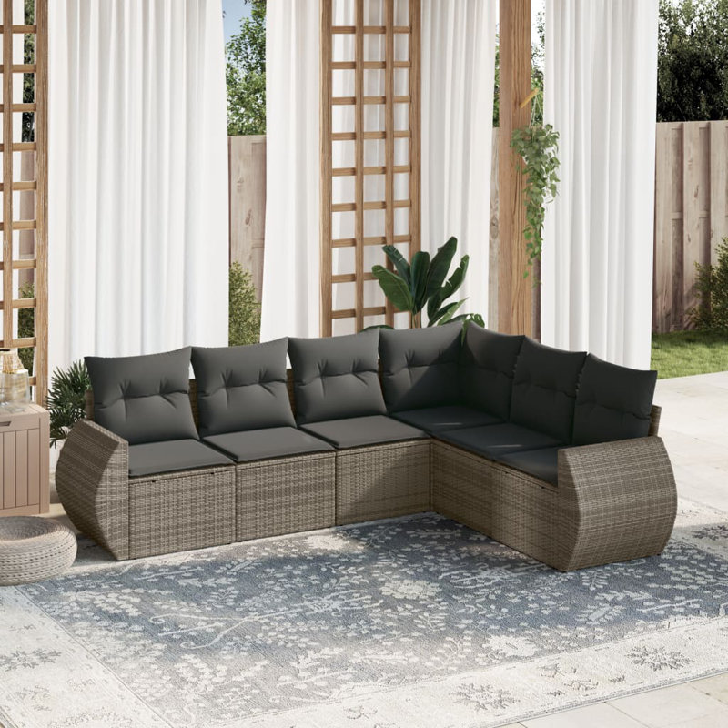  Ensemble de canapé de jardin en rotin PE gris, acier thermolaqué grand modulaire, Gris foncé, Gris