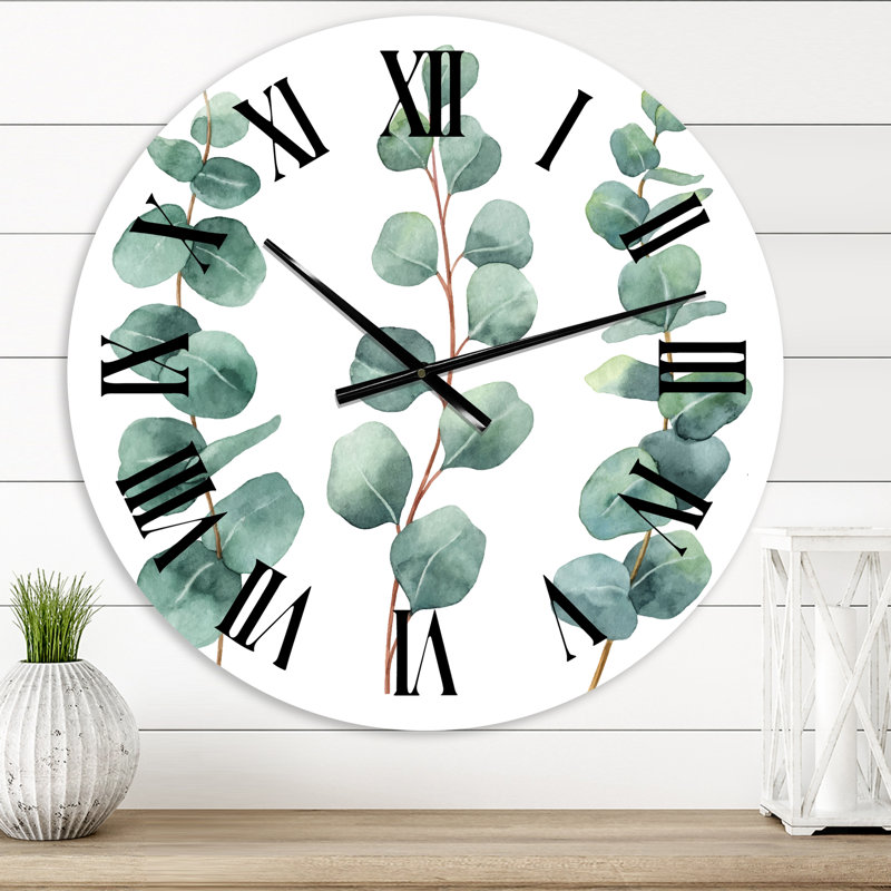 Jeunes feuilles d'eucalyptus et branches I - Horloge murale traditionnelle, Petit