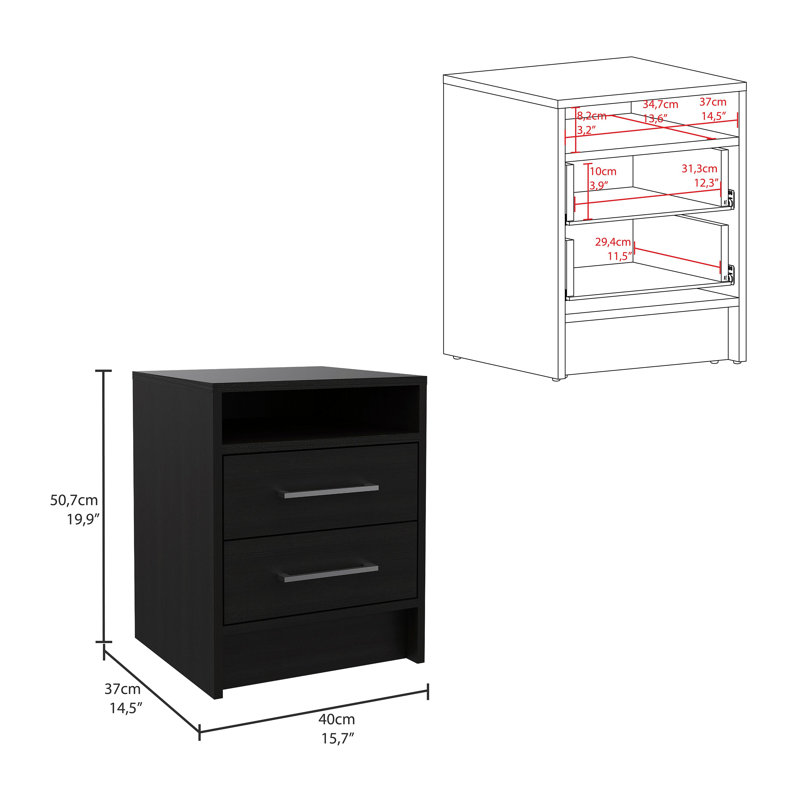 Alex-Jay 40cm W Manufactured Wood Bedside Table, White