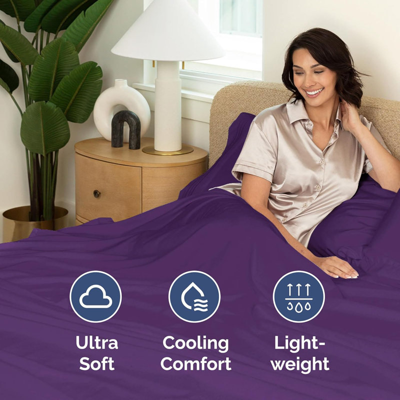Soft Flat Sheet – Cooling, Breathable & Wrinkle Free Top Sheet, Full, Purple