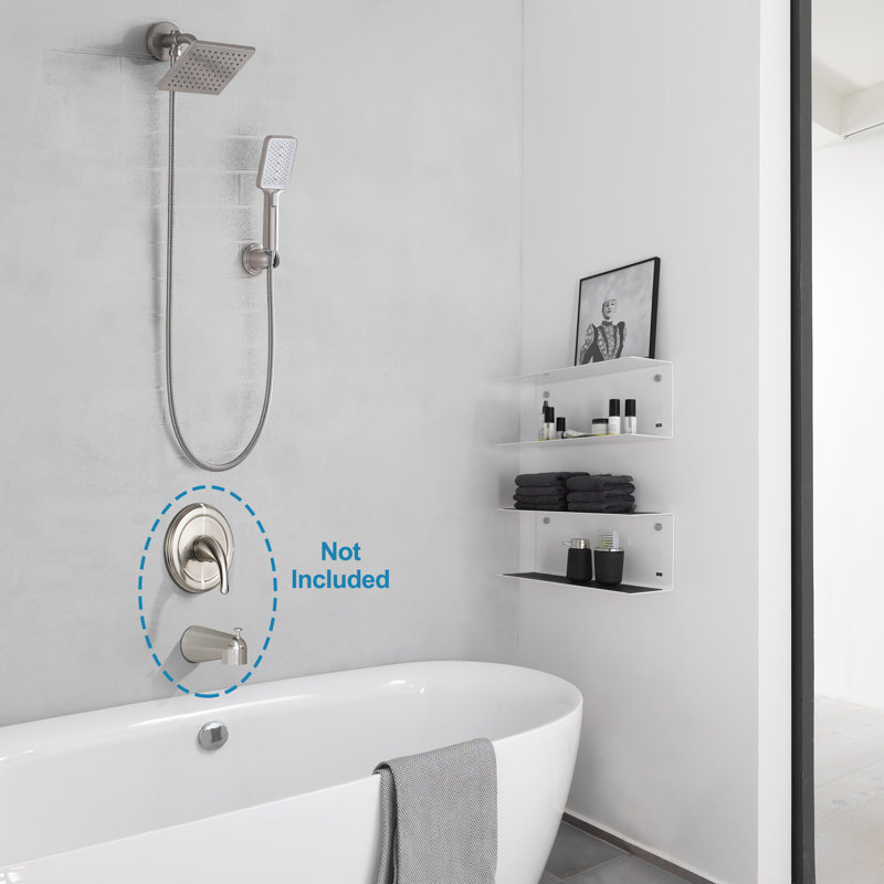 6 Inch Wall Mounted Square Shower Set With Handheld Shower (Valve Not Included), Brushed Nickel