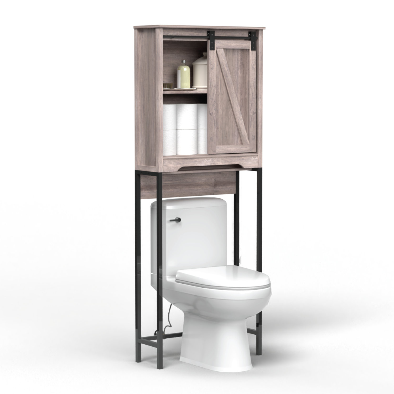 Farmhouse Over The Toilet Storage Cabinet 4-Tier Bathroom Shelves Over  Toilet with Storage Bag and Hooks, Rustic Brown