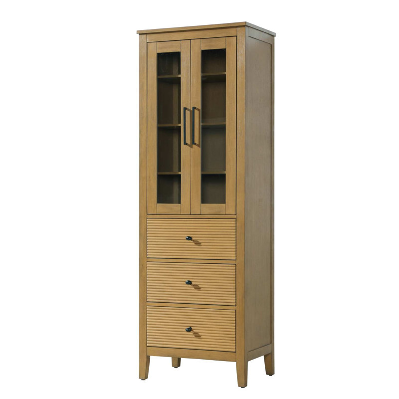 Bath Storage Glass Cabinet, 72" H x 24" W x 18" D, Honey Teak